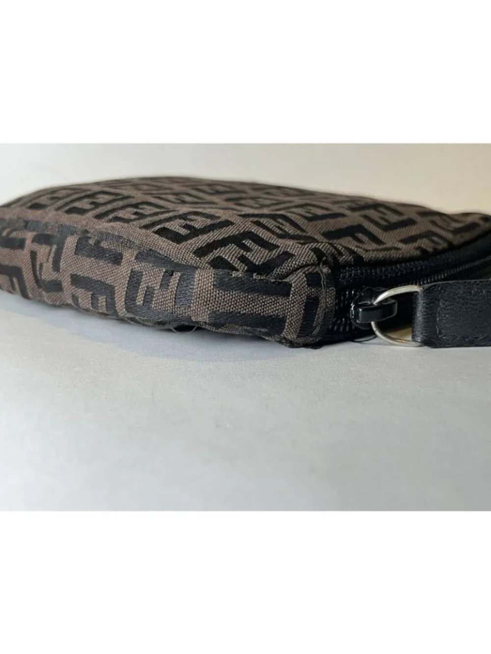 Fendi Zucca Brown & Black Fabric Makeup Bag Zip Pouch Cosmetic Case